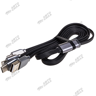 кабель USB SKYWAY 3 в 1 microUSB, Lightning, Type-C 3.0А 1м  Черный в коробке S09604001