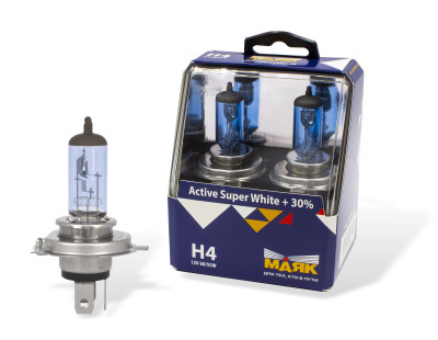лампа МАЯК H4 12V 60/55W P43t Active Super White +30% (ком-т 2шт.) арт. 72420ASW+30