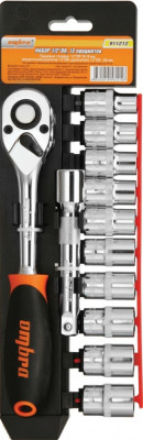 набор головок OMBRA торцевых 1/2"DR с трещоткой и удлинителем 12 предм. (10-19 мм) арт.911212