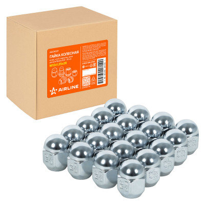 гайка колесная AIRLINE M12x1,25x28, конус, кл.21, закрытая, хром для а/м Nissan/KIA ASCR027