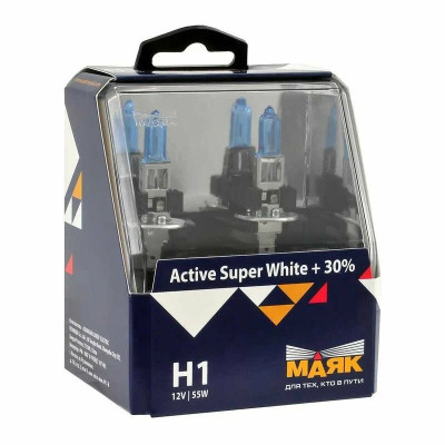 лампа МАЯК H1 12V 55W P14.5s Active Super White + 30% (ком-т 2шт.) арт. 72120ASW+30