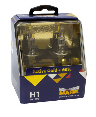 лампа МАЯК H1 12V 55W P14.5s Active Gold + 60% (ком-т 2шт.) арт. 72120AG+60