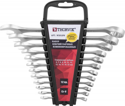 набор ключей THORVIK комбинированных 12 предм. (6,7,8,9,10,11,12,13,14,17,19,22мм) серии ARC на держателе арт.W3S12PR