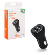 зарядное устройство (адаптер в прикуриватель) AIRLINE 2хUSB, 1А+ 2,1А, 12В/24В ACH-2U-04