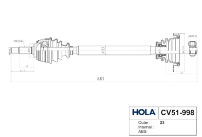 привод HOLA для а/м LADA Largus (JH3); Renault Logan (07-) (23/30шлица) левый (6001548658) CV51-998