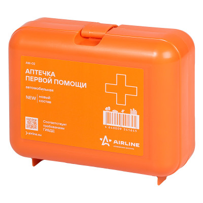 аптечка Airline автомобильная Н.О. пластиковый футляр с маской и перчатками соответствует требованиям ГИБДД АМ-02