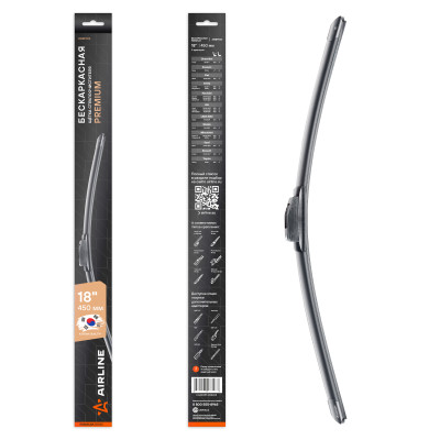 щетка с/о AIRLINE бескаркасная PREMIUM 450мм (18") 5 адаптеров AWBP006