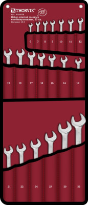 набор ключей THORVIK комбинированных 20 предм. (6,7,8,9,10,11,12,13,14,15,16,17,18,19,21,22,24,27,30,32мм) серии ARC в сумке арт.W3S20TB