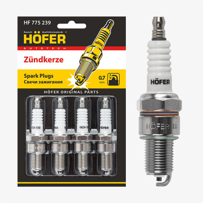 свечи HOFER для а/м ГАЗ/УАЗ с дв. ЗМЗ-405/406/409 (0,7мм, R) (блист. 4 шт.) (ан.BPR5ES) HF 775 239