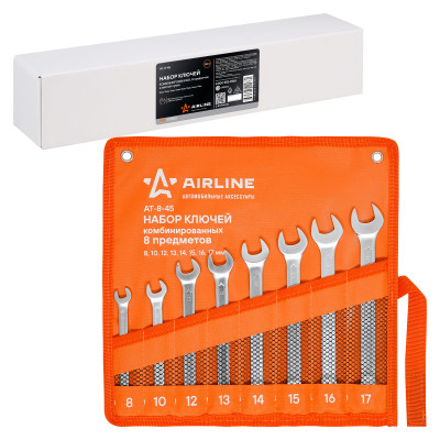 набор ключей AIRLINE комбинир. 8 предм. (8,10,12,13,14,15,16,17мм) сумка PRO AT-8-45