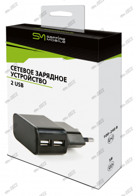 зарядное устройство сетевое с 2 USB SAPFIRE Mobile SAM-0944