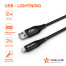 кабель USB AIRLINE USB - Lightning Iphone/IPad 2м, черный нейлоновый ACH-C-44