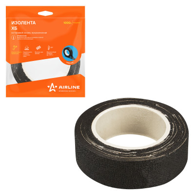 изолента AIRLINE ХБ на тканевой основе, 50 г., прорезиненная, (19мм*0,4мм*4м), черная ADHB001