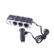 прикуриватель-разветвитель SKYWAY 3 гнезда + USB Черный предохранитель 5А, USB 2A S02301023