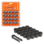 колпачки на колесные болты/гайки AIRLINE 21 мм, черные матовые, пластик, 20 шт.+ съёмник AWBN13