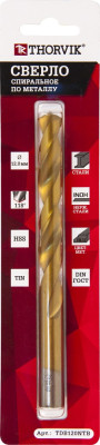 сверло спиральное по металлу THORVIK HSS TiN d4.8 мм в блистере арт.TDB048NTB