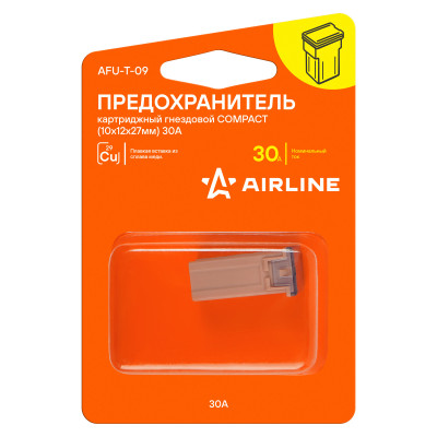 предохранители AIRLINE картриджный гнездовой COMPACT (10x12x27мм) 30А в блистере 1 шт. AFU-T-09