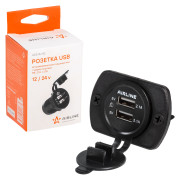 розетка USB AIRLINE встраиваемая, влагозащищенная с 2 портами (5В, 2.1А+1.0А) ACS-2U-02