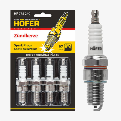 свечи HOFER для а/м ГАЗ/УАЗ с дв. ЗМЗ-405/406/409 (0,7мм, R, Cu) (блист. 4 шт.) (ан.BPR5ES) HF 775 240