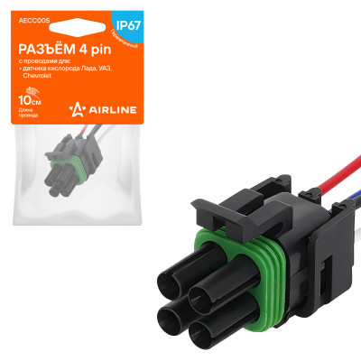 колодка соединительная AIRLINE 4 pin с проводами для датчика кислорода Лада, УАЗ, Chevrolet AECC005