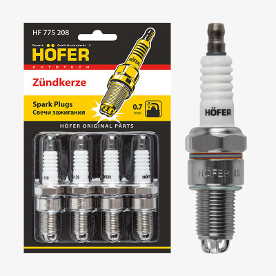 свечи HOFER для а/м LADA 2108-2110 карб. 3-х эл. (0,7мм, R, Cu) (блист. 4 шт.) (ан.BUR6ET) HF 775 208