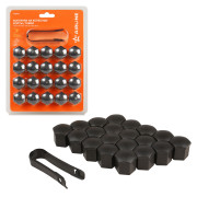 колпачки на колесные болты/гайки AIRLINE 19 мм, черные матовые, пластик, 20 шт.+ съёмник AWBN12