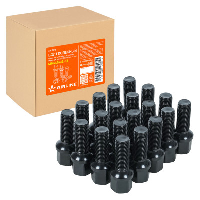 болт колесный AIRLINE M14x1,5x33x58, сфера R14, кл.19, чёрный электрофорез для а/м VW/Mercedes ABLT016