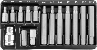 набор бит вставок JonnesWay шестигранных с переходником 10 мм DR 15 предметов в металлическом боксе арт.S29H4115S