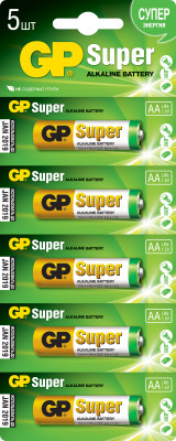 батарейка GP Super Alkaline алкалиновая LR06/AA 1.5V BP5 (5 шт/уп.) 02718