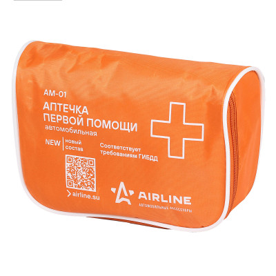 аптечка Airline автомобильная Н.О. текстильный футляр с маской и перчатками соответствует требованиям ГИБДД АМ-01