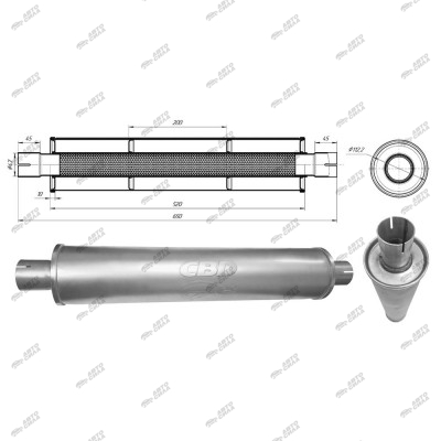 Резонатор CBD универсальный 11065047h под хомут вн. узел камерный, d 110±3мм, L 650мм, под трубу d 45±2 мм. вх/вых. по центр. нерж. CBD420.609