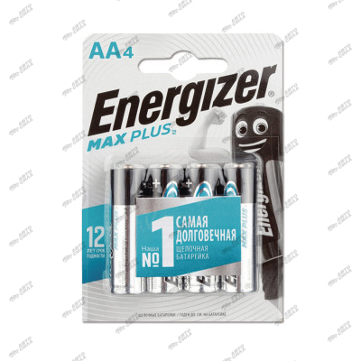 батарейка Energizer MAX Plus AA/E91 (пальчиковая) BP4 1,5v блистер 4 шт/уп.
