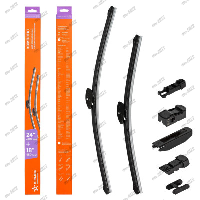 щетка с/о AIRLINE бескаркасная комплект 2 шт 600/450 мм (24"/18") 6 адаптеров AWB-BK-600-450K