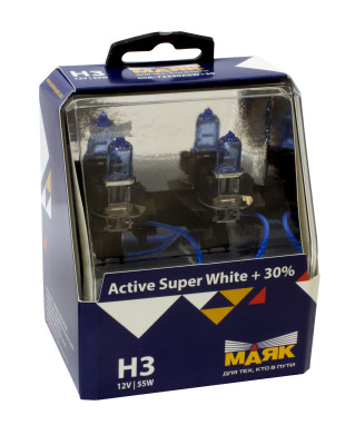 лампа МАЯК H3 12V 55W PK22s Active Super White +30% (ком-т 2шт.) арт. 72320ASW+30