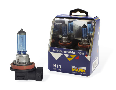 лампа МАЯК H11 12V 55W PGJ19-2 Active Super White +30% (ком-т 2шт.) арт. 72110ASW+30
