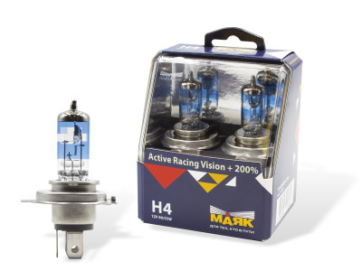 лампа МАЯК H4 12V 60/55W P43t Active Racing Vision +200% (ком-т 2шт.) арт. 72420ARV+200