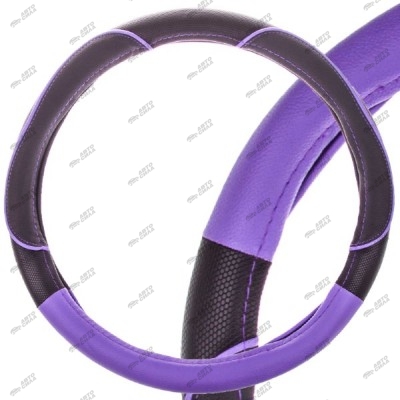 оплетка SKYWAY кожаная M Черная с фиолетовой вставкой и полосками S01102392