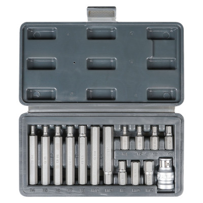 набор бит вставок AIRLINE шестигран. 3/8” (30мм и 75мм, 4-12) с держ.  ½” DR, 15 предм. в кейсе AT-B-37