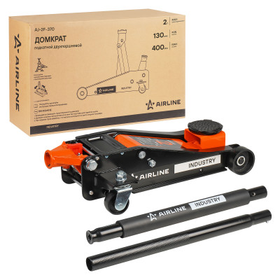 домкрат AIRLINE подкатной 2т INDUSTRY двухпоршневой (MIN - 130 мм, MAX - 400 мм) AJ-2F-370