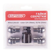 гайка колеса секретки SKYWAY М14х1,50 32мм Конус закр 5 луч 1 кл хром 006 ( в компл.4шт) S10702006