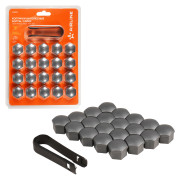 колпачки на колесные болты/гайки AIRLINE 17 мм, серые матовые, пластик, 20 шт.+ съёмник AWBN14