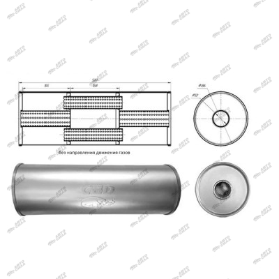 Глушитель CBD основной универсальный CBD430.020. нерж. сталь, Круг D186, L520. Отв. по центру, под трубу 50±2мм.