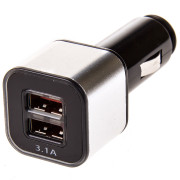 зарядное устройство SKYWAY (адаптер) 12V USBх2 (1.0+3.1А)  Черный/серебро в коробке S04601003