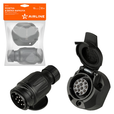 розетка и вилка фаркопа AIRLINE 12В 13 контактов ЕВРО пластик комплект (вилка укороченная) ATE-49