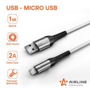 кабель USB AIRLINE USB - micro USB 1м, белый Soft-Touch ACH-C-45