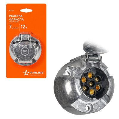 розетка для фаркопа AIRLINE 12В 7 контактов металл "ЛАЙТ" ATE-22