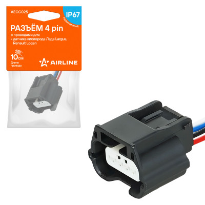 колодка соединительная AIRLINE 4 pin с проводами для датчика кислорода Лада, Renault AECC025