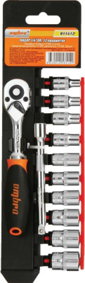 набор головок OMBRA торцевых 1/4"DR с трещоткой и удлинителем 12 предм. (4-13 мм) арт.911412