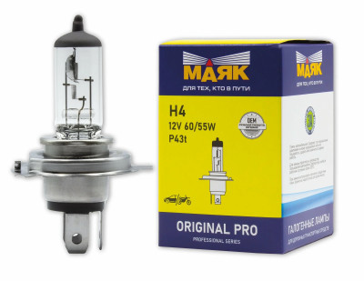 лампа МАЯК H4 12V 60/55W P43t ORIGINAL PRO арт. 02420