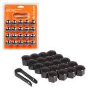 колпачки на колесные болты/гайки AIRLINE 21 мм, черные глянцевые, пластик, 20 шт.+ съёмник AWBN06